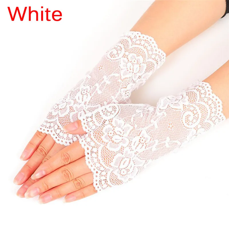 

1pair Women Evening Party Dressy Lace Fingerless Gloves Mittens