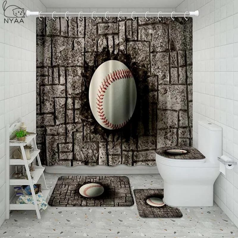 Vixm винтажный бейсбольный для ванной водонепроницаемый набор занавесок душа