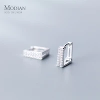 modian square clear cz hoop earrings for women 925 sterling silver minimalist simple earing real silver korean fashion jewelry