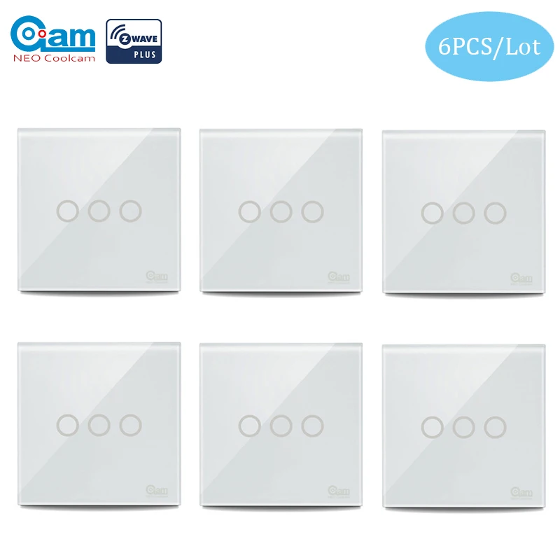 NEO COOLCAM 6PCS/Lot 3CH 3Gang EU Zwave Plus Wall Light Switch Home Automation Z Wave Wireless Smart Remote Control Light Switch