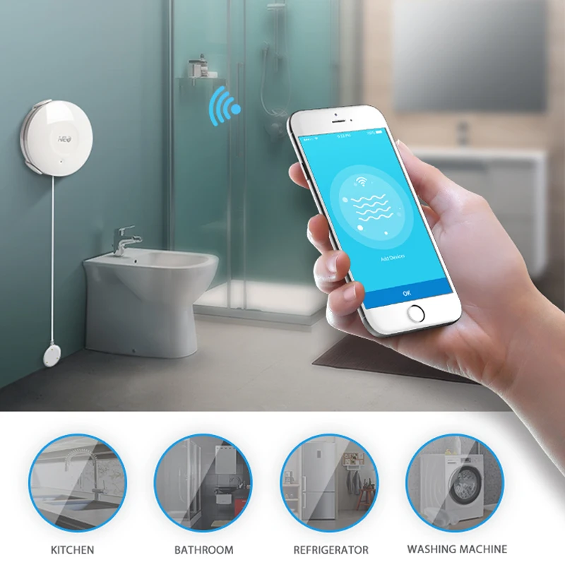 Датчик утечки воды с Wi Fi сигнализация автономным оповещением об переполнении для