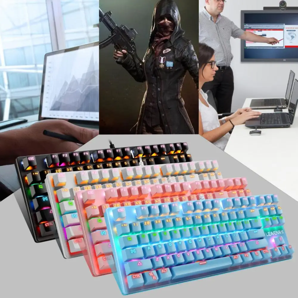 K550 Mechanical Keyboard USB Wired 87 Keys Gaming Keyboard Backlit Multi-Color Keyboard Strong Sense For Game Laptop PC