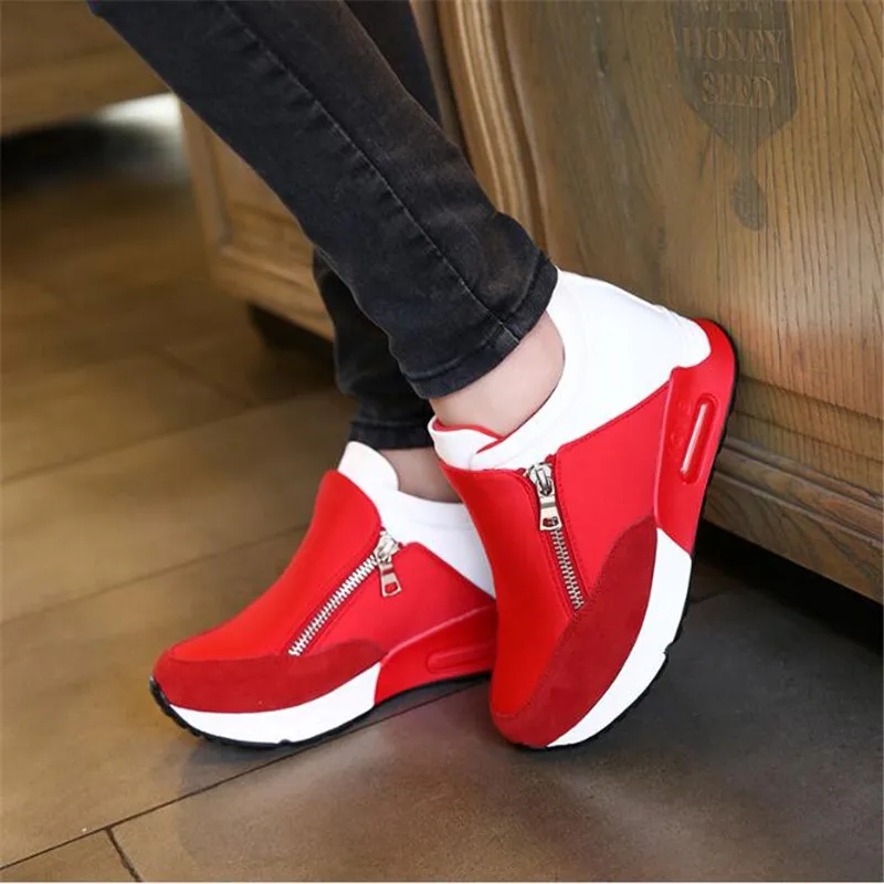 

New Women Casual Shoes Height Increasing Zipper Breathable Women Walking Flats Trainers Shoes Autumn Platform Fashion Sneakers