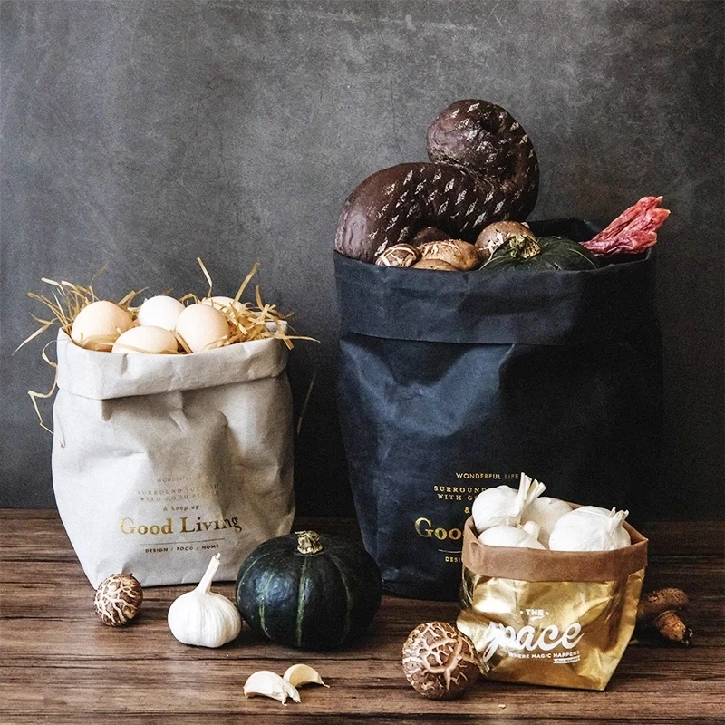 Моющаяся сумка для хранения из крафт-бумаги скандинавские небьющиеся растения