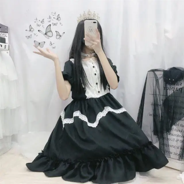

lolita skirt Japanese girl cute soft girl girl girl skirt chiffon lolita short sleeve dress fairy dress summer