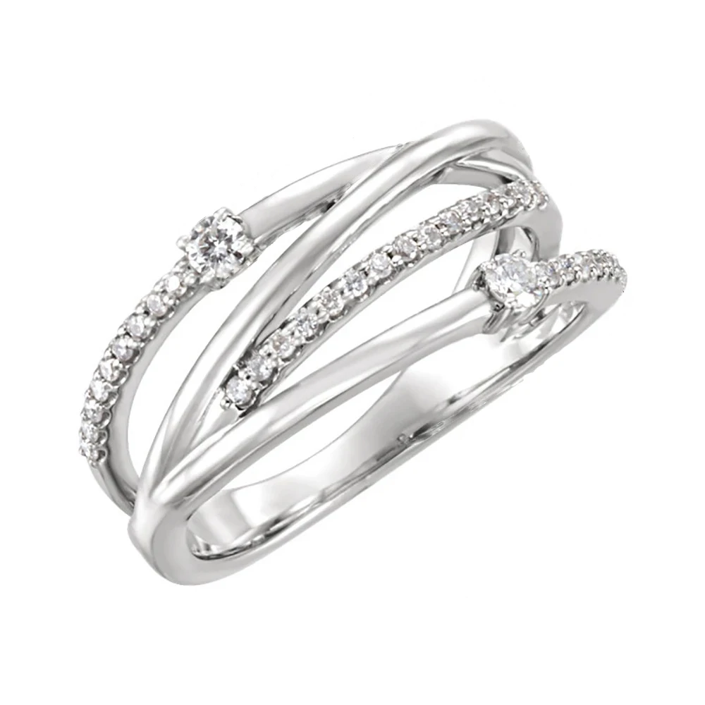 Набор геометрических линий с цирконом женское кольцо посеребренное медное