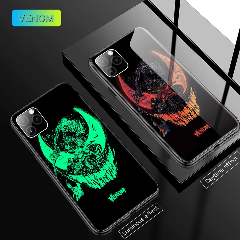 Venom 1 Чудо-яд Железный человек светящийся стеклянный чехол для телефона для iPhone 11 Pro Max XSmax XR XS X 8 7 6s 6 Plus Бэтмен чехол Спайдермен Coque - Цвет: Venom 1