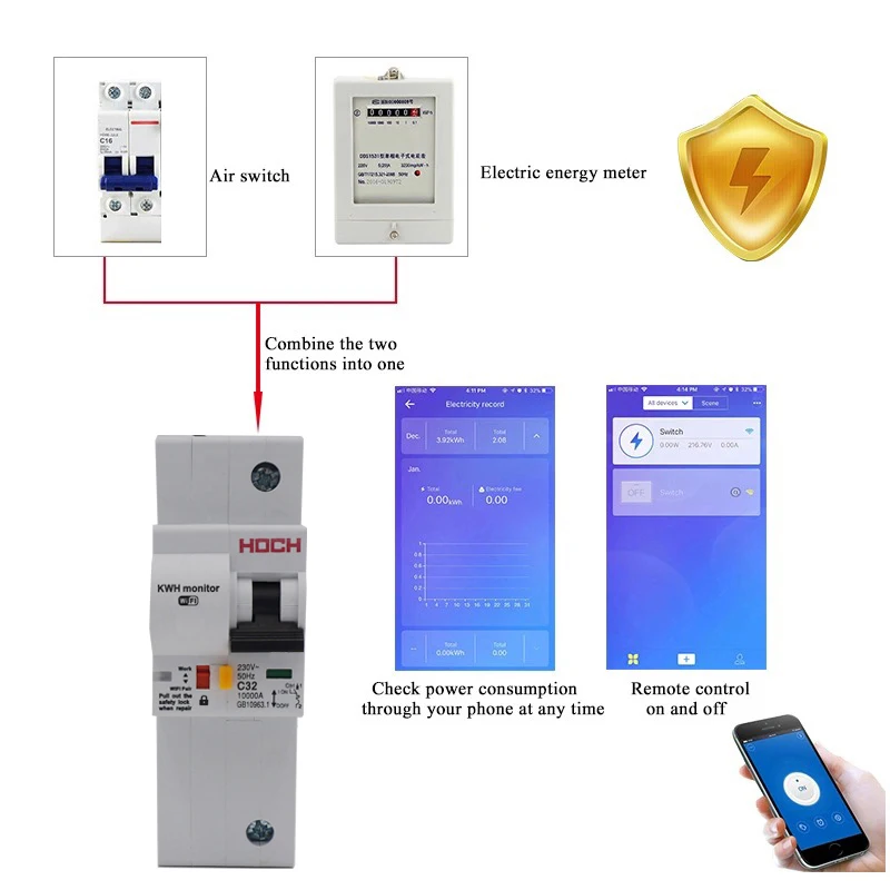 HOCH 1P WIFI автоматический выключатель мониторинг энергии заводской таймер