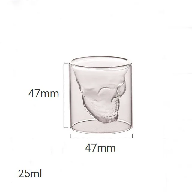 25ml very small 4 размера бренди двухслойный бокал для вина чашка пиратский череп голова прозрачная Хрустальная пивная кружка стопки для водки кофе Winebowl бар - Цвет: 25ml very small