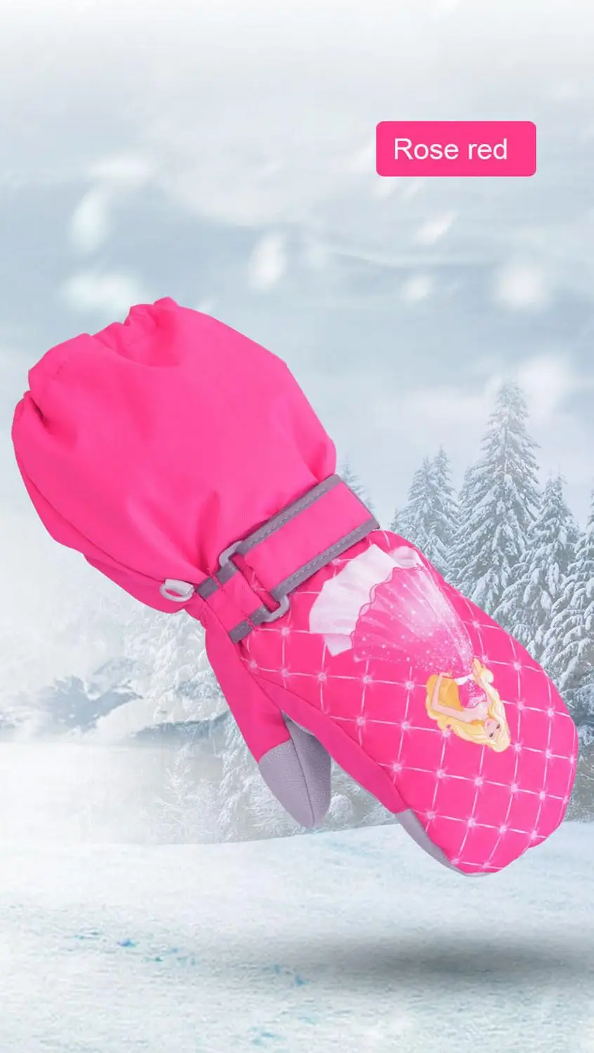 Rose red 2 GOBYGO Детские Зимние теплые лыжные перчатки для мальчиков/девочек спортивные водонепроницаемые ветрозащитные Нескользящие зимние варежки расширенные наручные перчатки для катания на лыжах - Цвет: Rose red 2