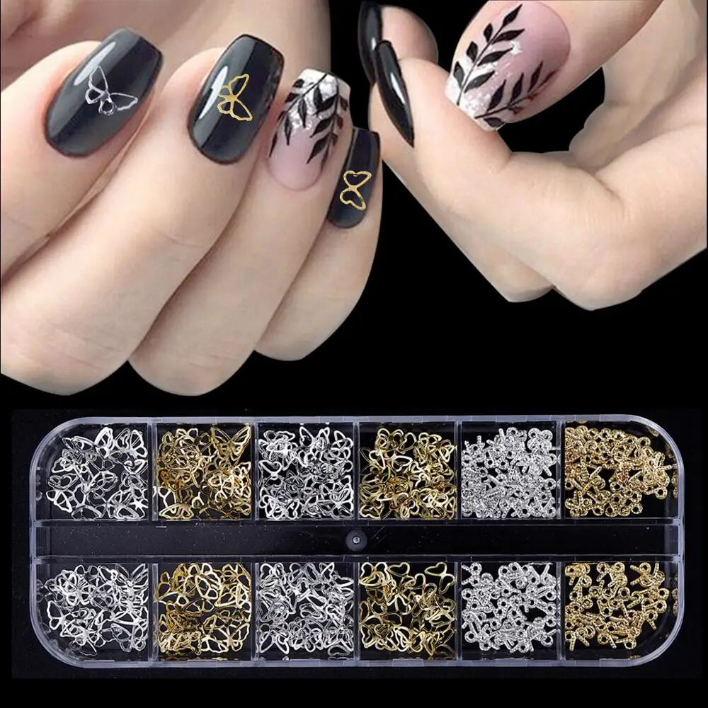 Monja 12 ячеек в коробке смешанный стиль дизайн ногтей луна звезда золотые