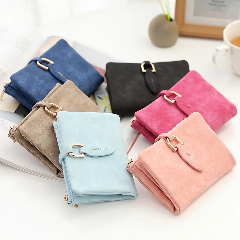 

Fashion Women Short Purses Vintage PU Leather Lady Snap Fastener Short Clutch Wallet Small Matte Women Wallet Female Purse