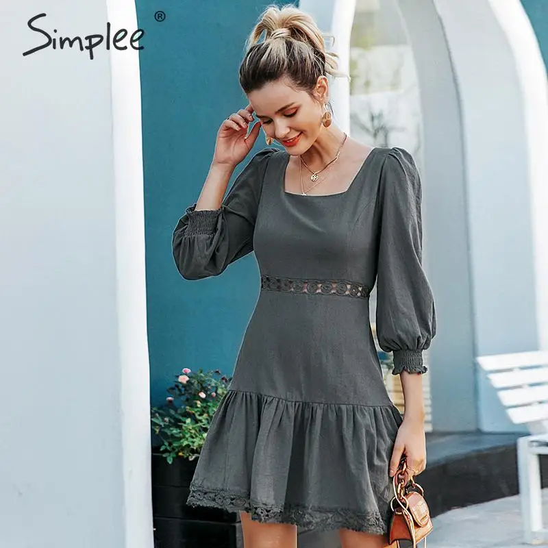 Simplee Элегантное платье из хлопка с короткими рукавами из хлопка A-Line