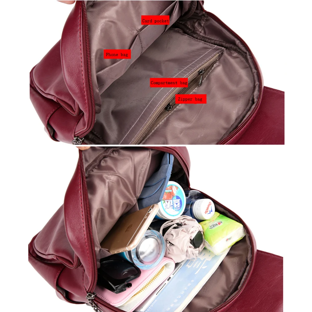 Casual Double Zipper Backpacks Female Large Capacity School Bags for Girls Leather Shoulder Bag Travel Backpack For Women 2019 |