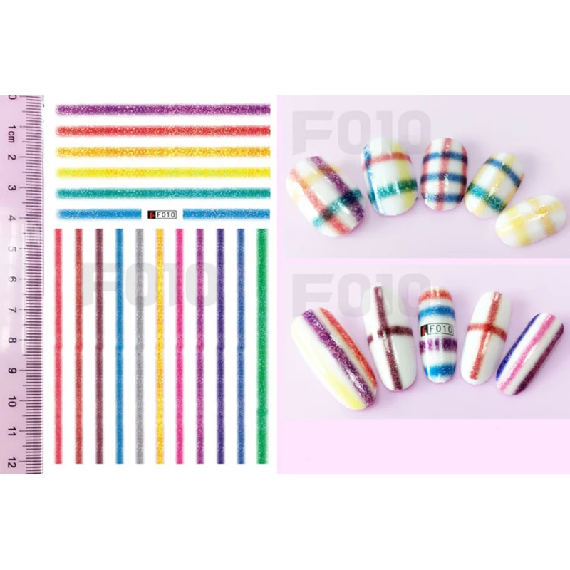 

3D Nail Sticker Crude Line Stripes Green Pink Blue Purple Texture Manicure Sliders Decorations Dark Color Lines Nails Stickers
