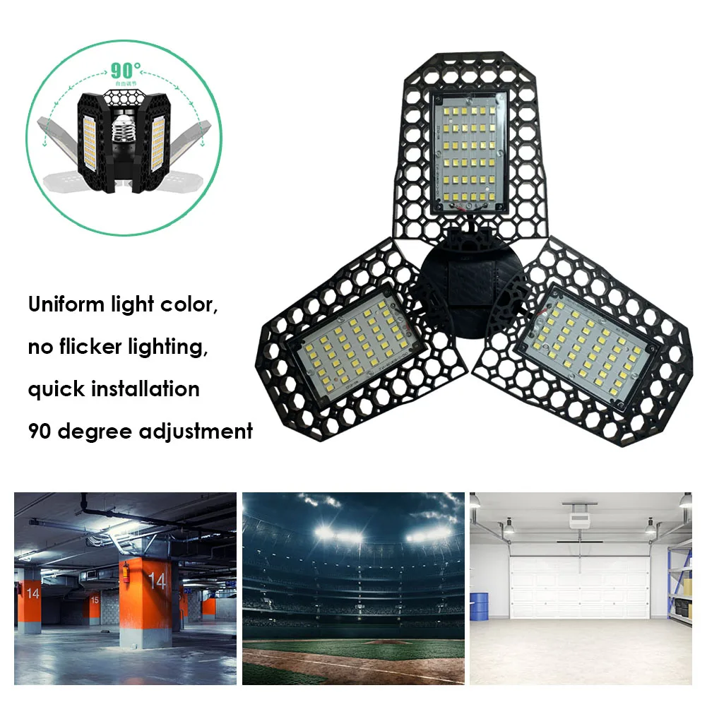 

Multi-functional E27 3-Leaf Deformable LED Ceiling Light Practical Convenient Folding Lamp for Home Workshop Garage