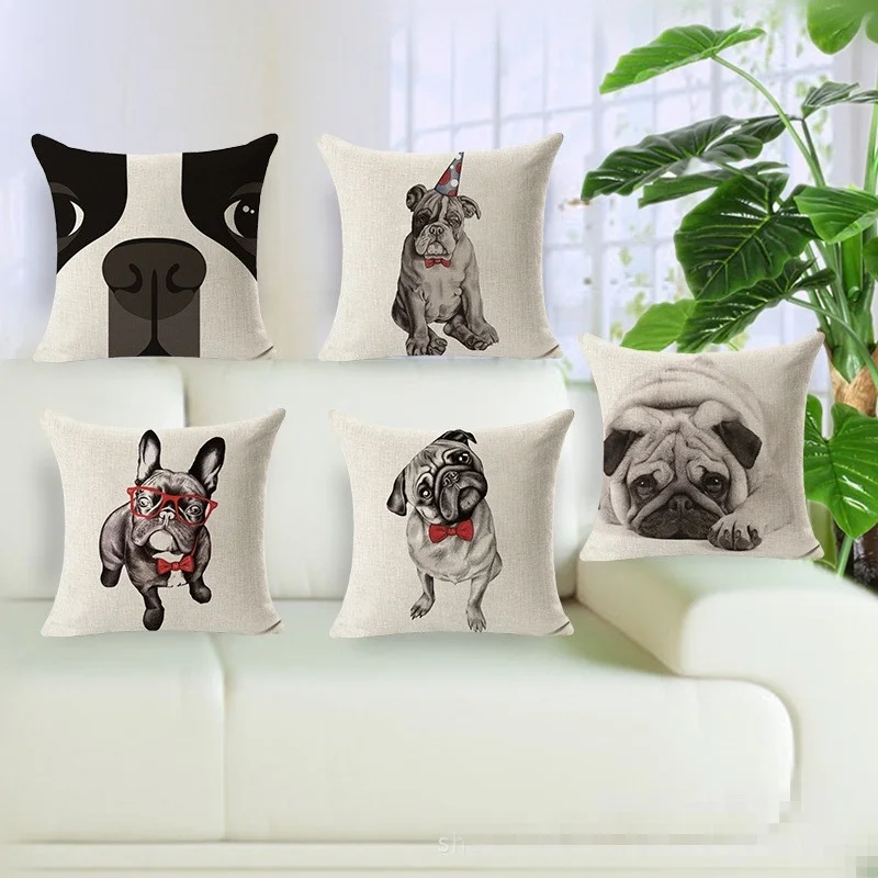 Милый Чехол на подушку Boston Terrier Perro для собак смешное животное льняной диван