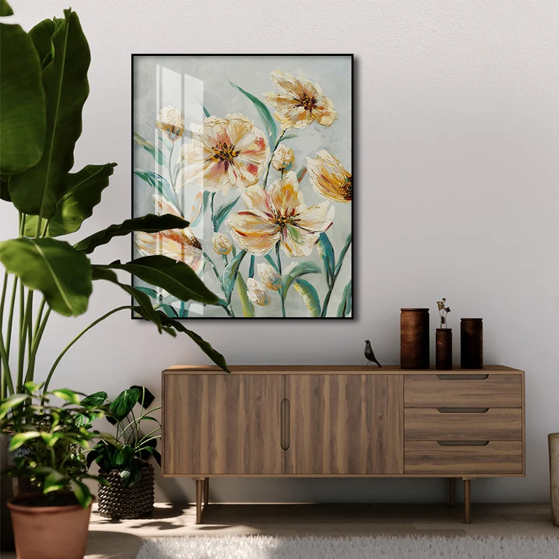 

Abstract Yellow Flower Oil Painting Canvas Poster Green Plant Luxury Home Wall Art Print Picture Vintage Room Decor For Bedroom