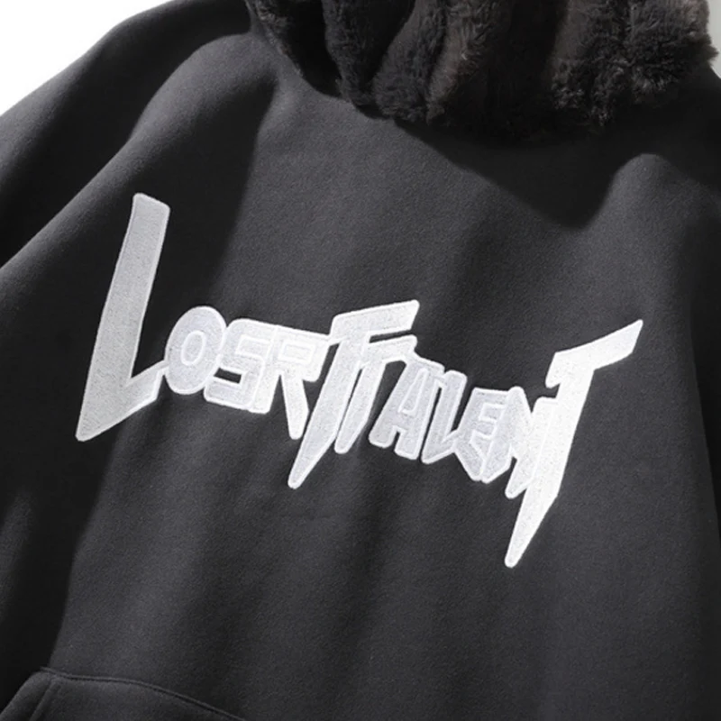 

Aolamegs Hoodies Men Rabbit Ears Hoodie Pullover Cute Plus Velvet Thick Tops Hip Hop Sweatshirt Oversize Funny Couple Streetwear