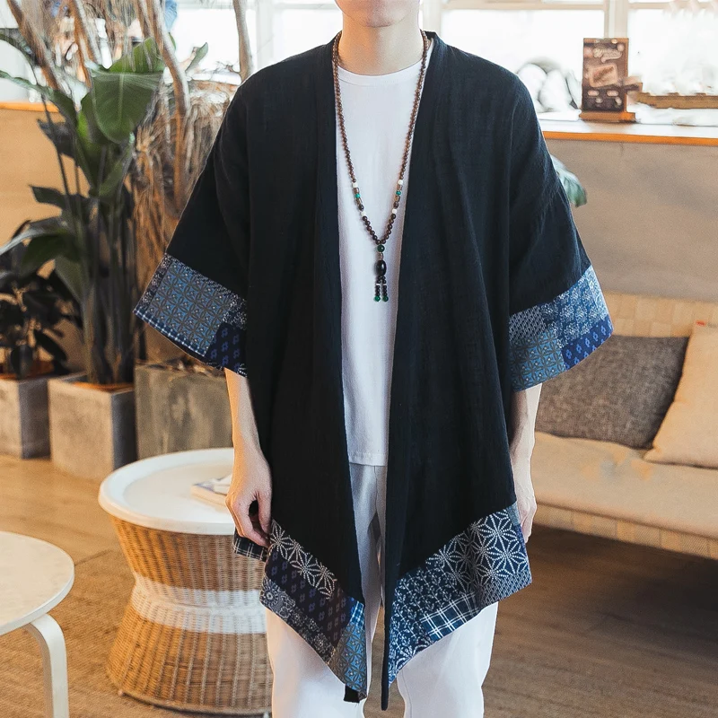 

Новое японское кимоно кардиган для мужчин Haori Yukata мужской костюм самурая одежда для отдыха кимоно куртка мужское кимоно рубашка Yukata Haori