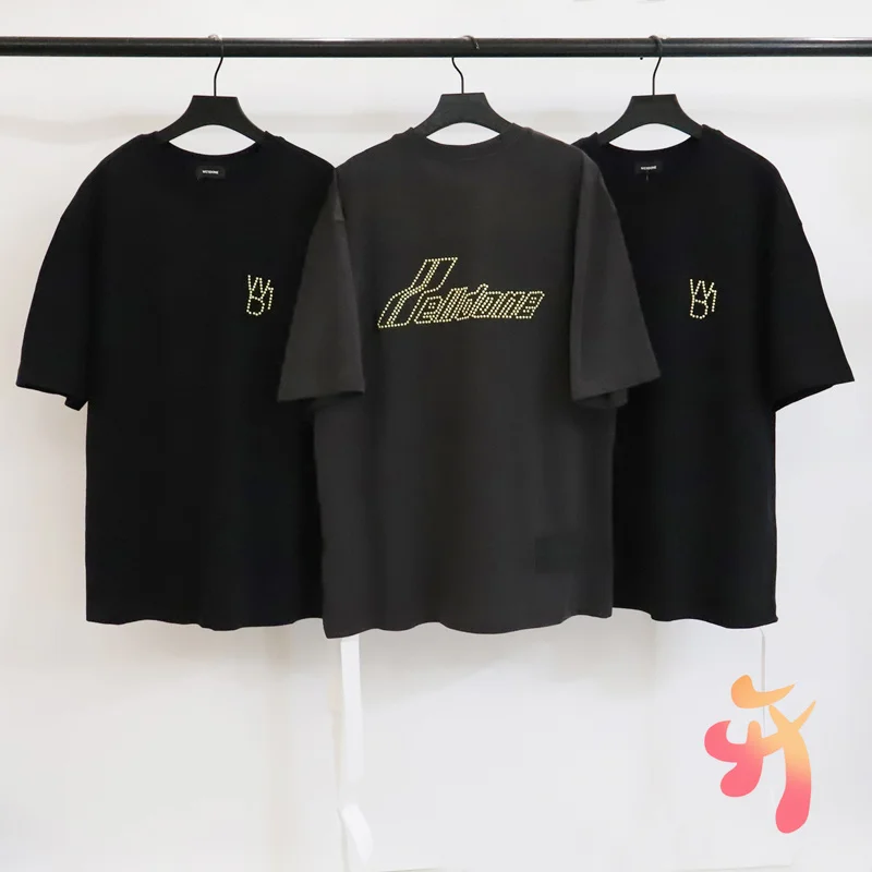 

New WE11DONE Pearl Hot Rhinestone T-Shirt Men Women High Quality Round Neck Drop Shoulders T Shirt Welldone Fashion Short Sleeve