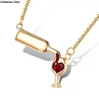 Женская мода из нержавеющей стали бокал вина серебряное ожерелье  Кулон кубического циркония колье Уникальный дизайн ожерелье вина
