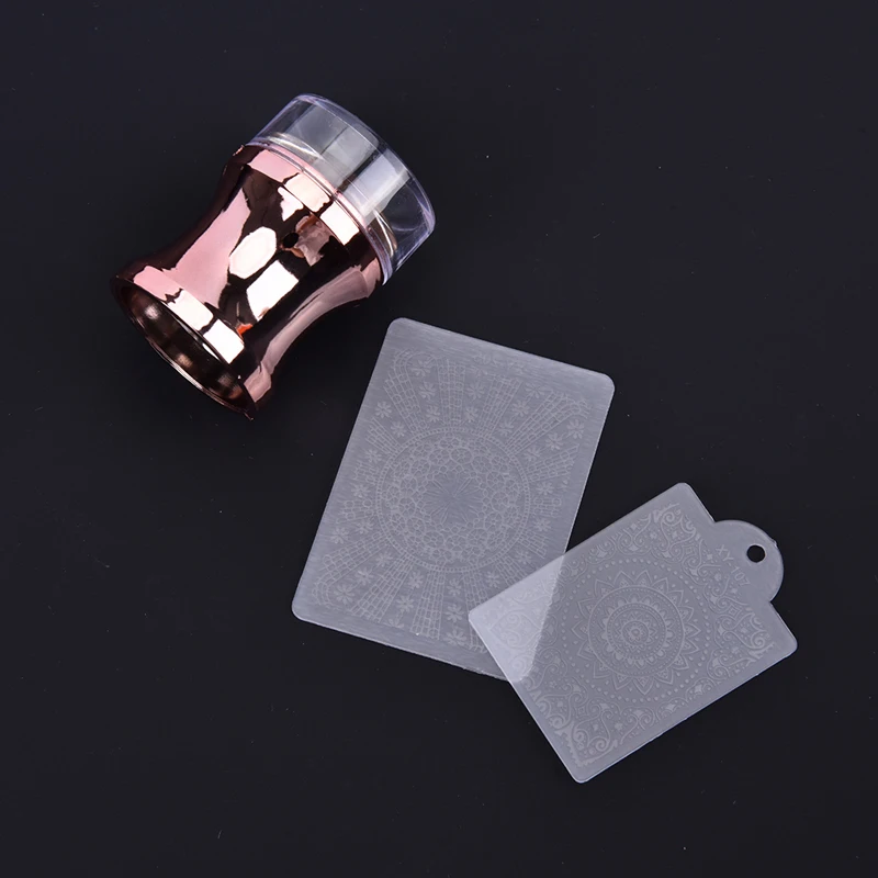 

Clear Silicone Head Manicure Scraper Polish Transfer Template Kits With Nail Art Cover Stamp Plate Mirror Metal Nail Stamper Set