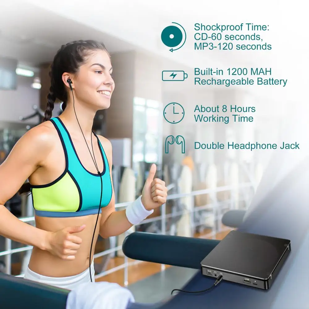 Спортивный Портативный CD-проигрыватель с перезаряжаемой сенсорной кнопкой