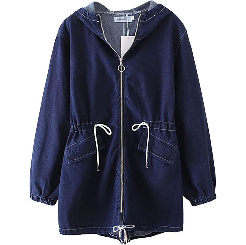 Женская джинсовая куртка на завязках Повседневная большого размера с длинным