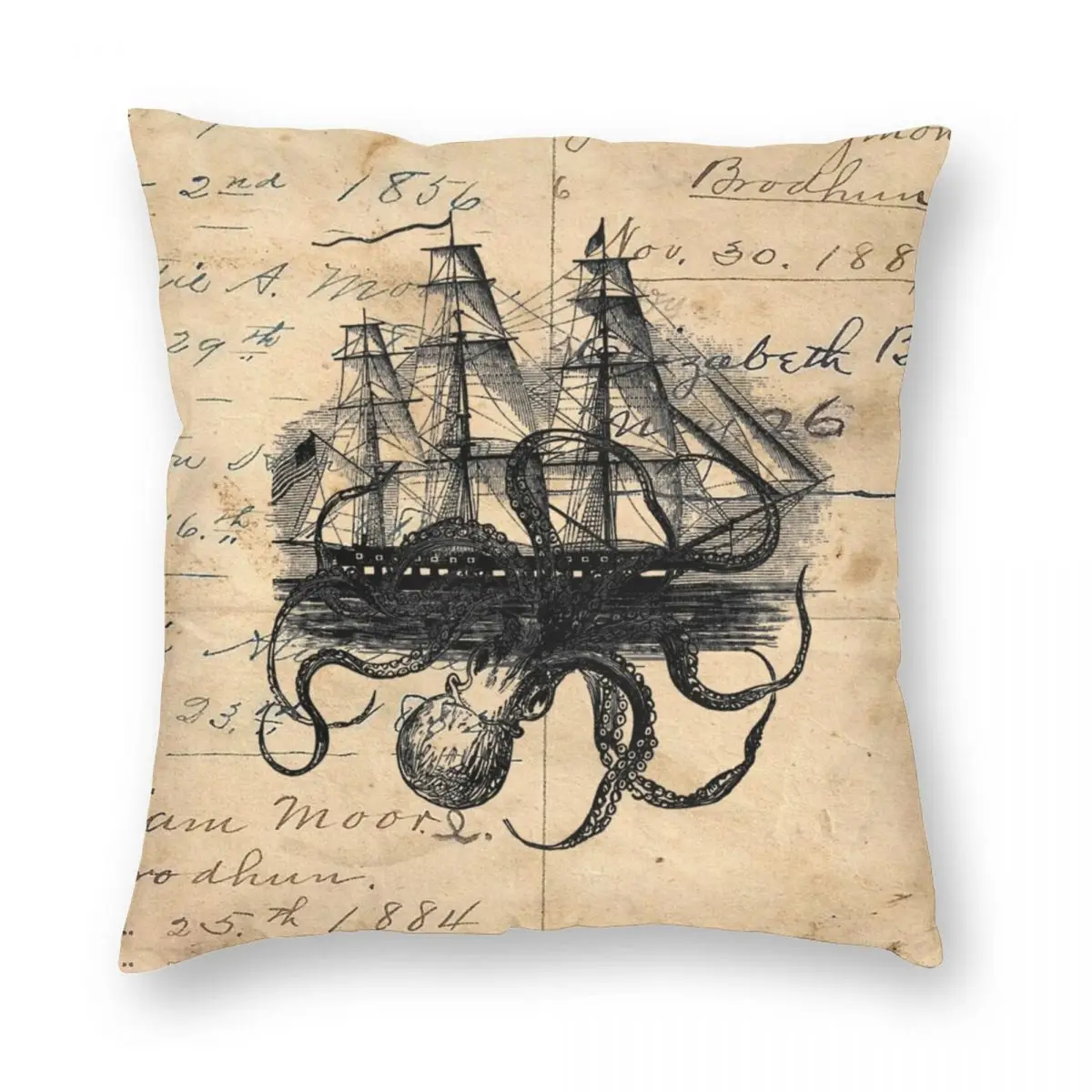 

Kraken Attacking Ship On Ledger KAS947 Square Pillowcase Polyester Linen Velvet Zip Throw Pillow Case Car Cushion Cover 45x45