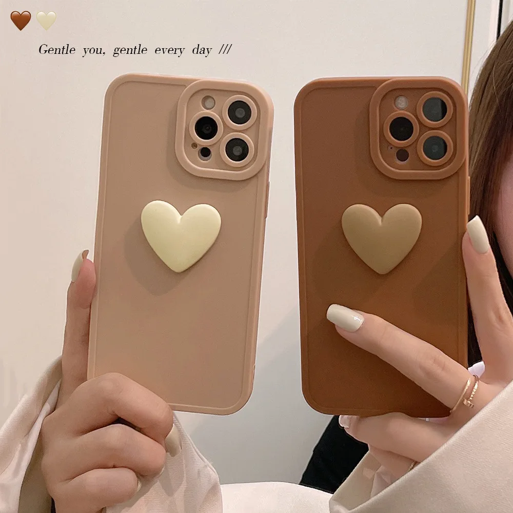 

Cartoon 3D Love Heart Candy Color Phone Case for iPhone 13 12 11 Pro Max XS Max XR XS 7 8 Plus Soft Solid Silicon Back Cover