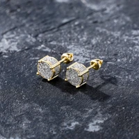 hip hop micro pave cz stone bling ice out stud earring male gold color copper material round earrings for men rock jewelry