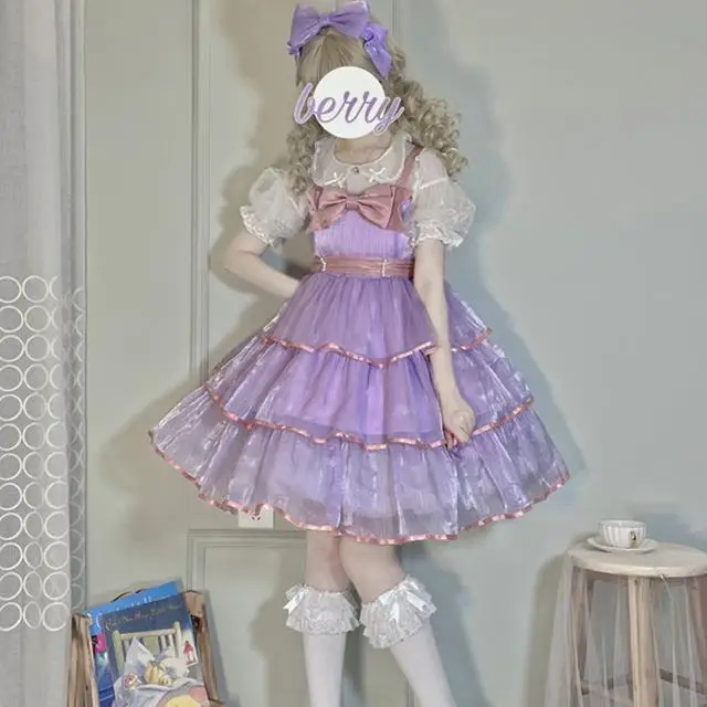 

*Guardian Sweetheart* Sweet Lolita JSK Dress Japanese Soft Cute Bow Layered Ruffles Dress Women Party Summer Dresses