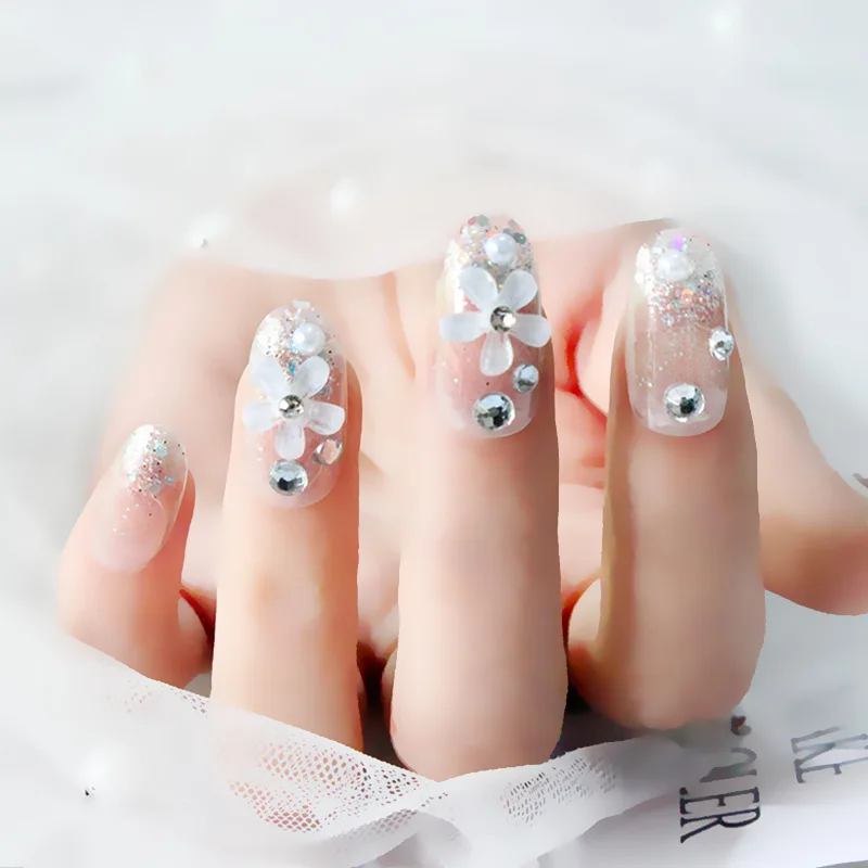 

24Pcs Clear Jelly Color Fake Nails Summer Style False Nail Pink French Fullcover tips press on nails Nail Art Decoration