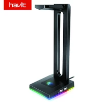 havit rgb headset stand with 3 5mm aux and 2 usb ports headphone holder for gamers gaming pc accessories desk black and white