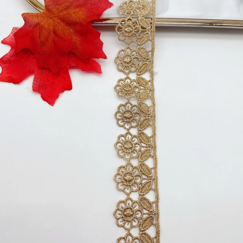 2 Yards Venise Gold Lace Fabric Blouse Sewing Trim DIY New Flower Applique Collar Costume Decoration Accessories | Дом и сад