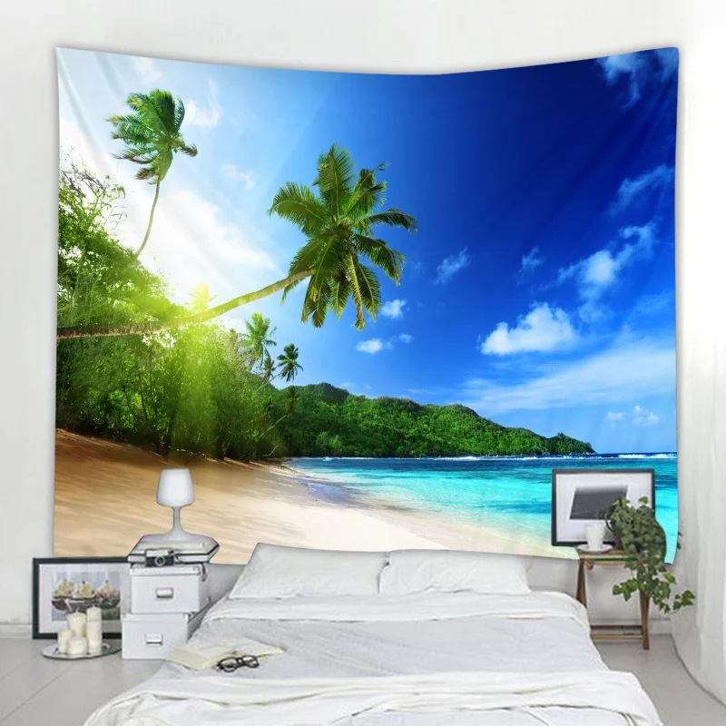 Настенный гобелен с изображением солнечного зеленого дерева пляжа дешевый хиппи