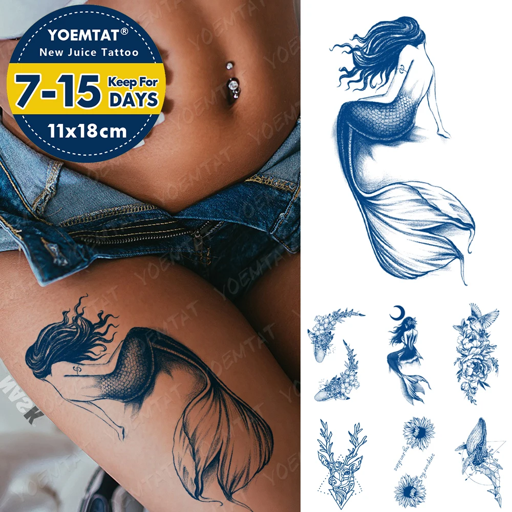 

Juice Lasting Ink Tattoos Body Art Waterproof Temporary Tattoo Sticker Mermaid Fish Tail Tatoo Arm Fake Whale Ocean Tatto Women