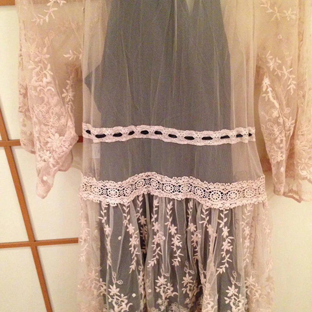 

Vacation Crochet Lace Long Sleeve Summer Party Floral Printed Vintage Sexy Loose Women Cardigan