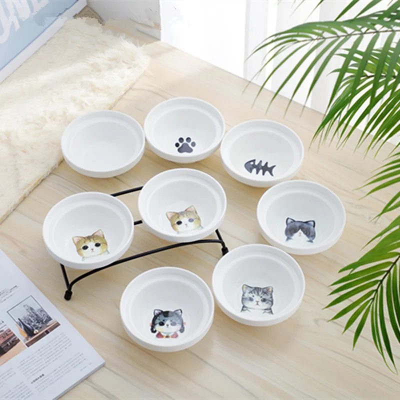 

Fashion High-end Pet Bowl Various Cartoon Patterns Stainless Steel Shelf Ceramic Bowl Feeding and Drinking Bowls for Dog and Cat