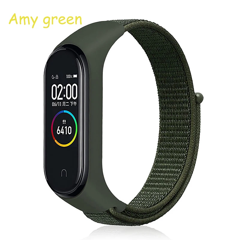 Nylon strap For Xiaomi mi band 3 4 strap Smart bracelet Soft Sport Wristbands For Mi band 4 NFC Global Smart watch women men - Цвет: Amy green strap