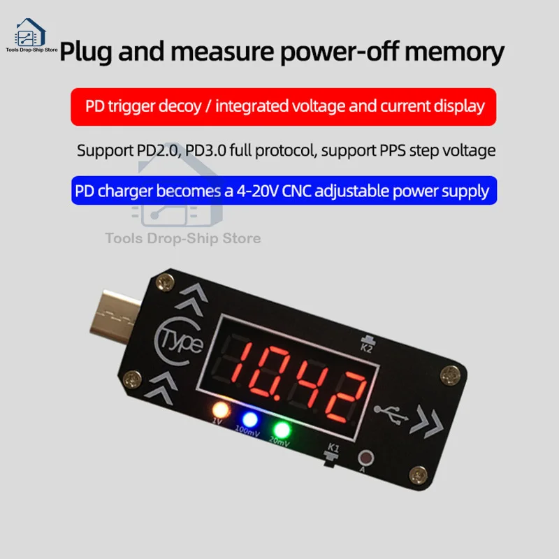 

Type-C PD decoder module fast charge trigger module digital display DC voltage ampere meter instrument bracket PD2.0 PD3.0