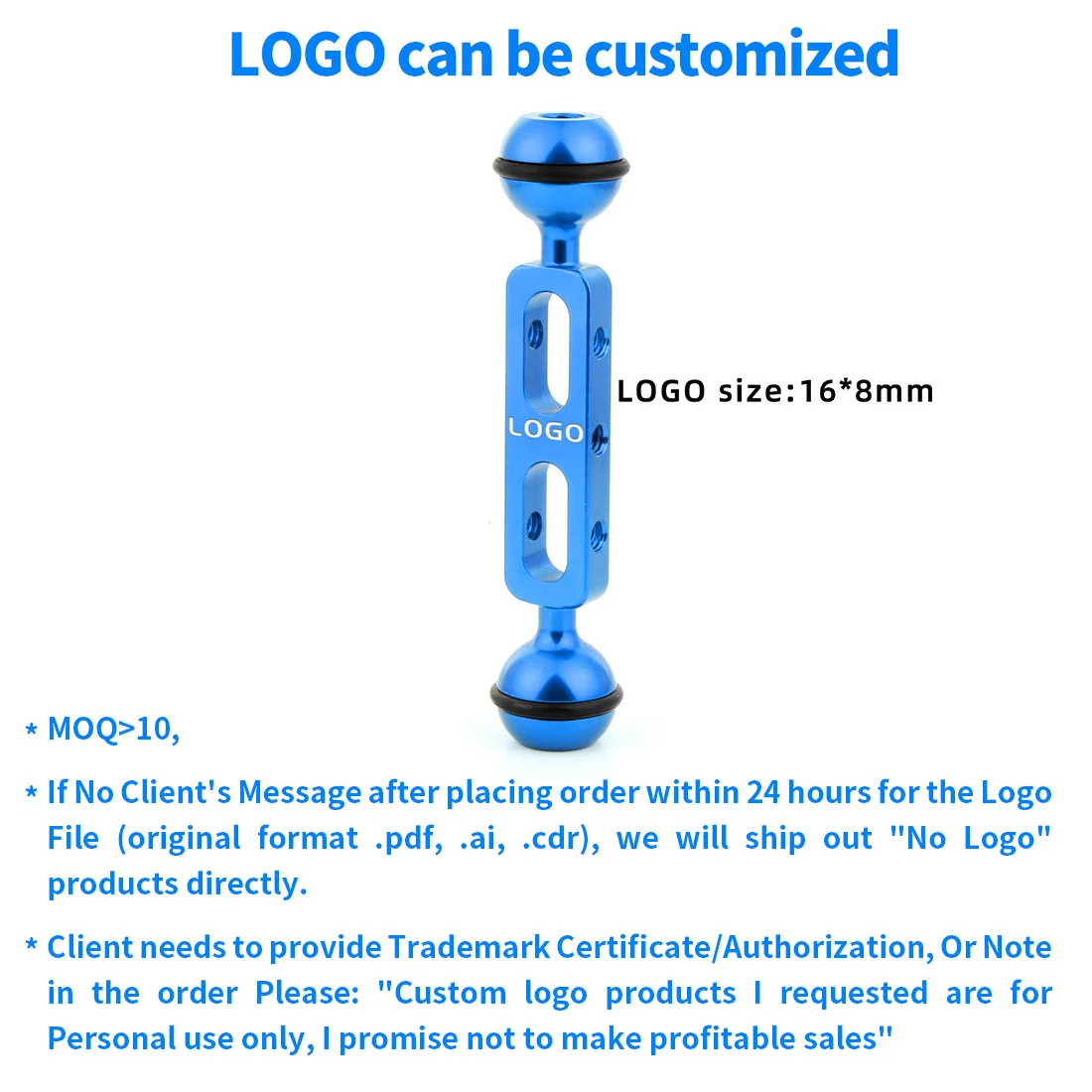 Blue Customizable 130 мм алюминиевый сплав шаровой шарнир Кронштейн для дайвинга заполняющий светильник с 1 дюймовым шариком для спортивной камеры GoPro Xiaomi для DSLR камеры - Цвет: Blue Customizable