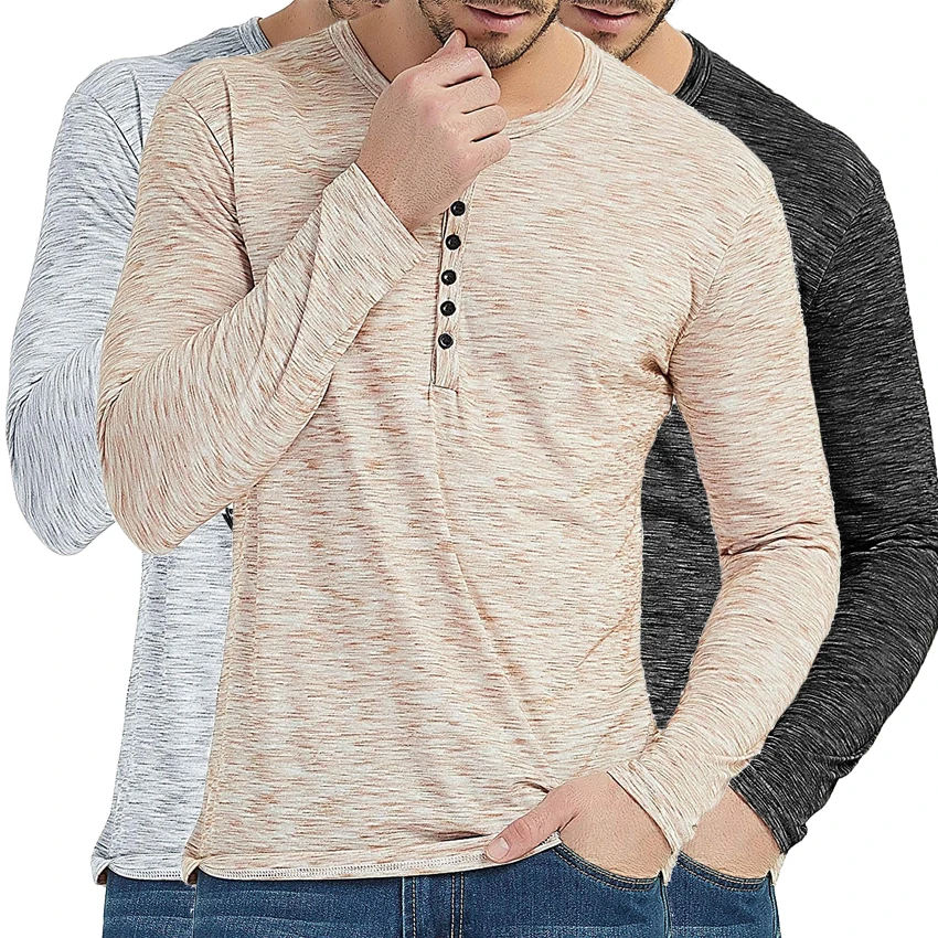 Мужская приталенная футболка Хенли уличная хипстерская с длинными рукавами и