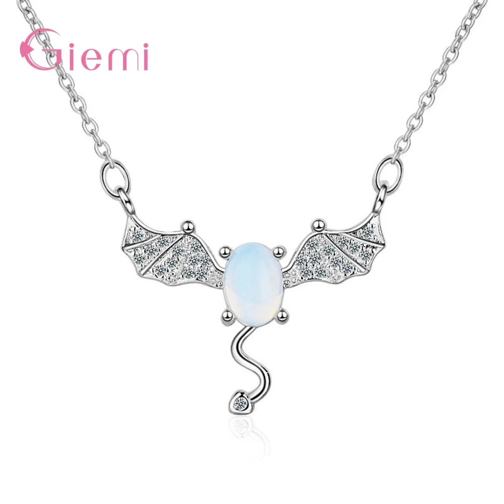 

Luxury Elegant Moon Stone Devil Pendant Necklace for Women Girl 925 Sterling Silver Necklace Chain Jewelry Ornament