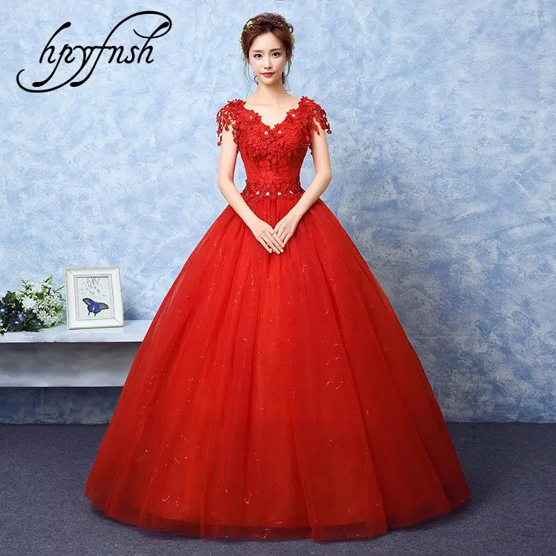 Настоящая фотография корейское кружевное бальное платье с v образным вырезом