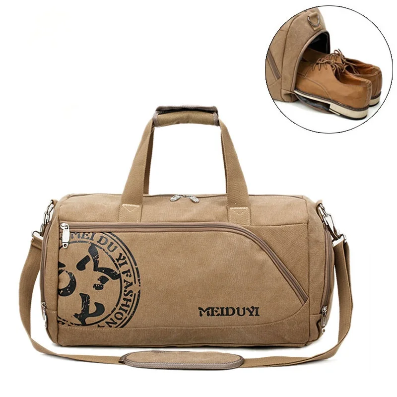 

Scione Vintage Sports Travel Bags Men Canvas Luggage Hand Crossbody Bag Large Casual Durable Printing Shoulder Shoe Pack Storage
