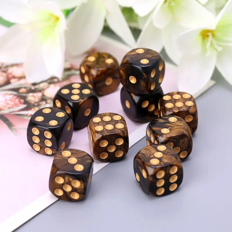 

10 Pcs 16mm Resin Dice D6 Black Gold Points Round Edges KTV Bar Nightclub Entertainment Tools Adult Toys