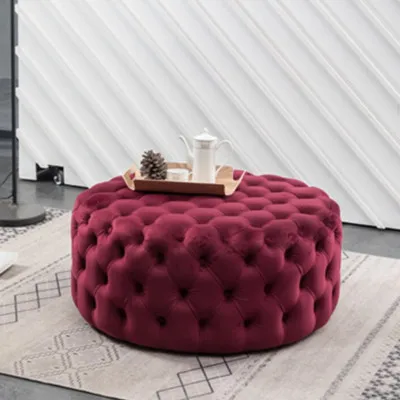 

High quality European style solid wooden soft sponge fabric chair single short stool leisure home decor furniture for bedroom
