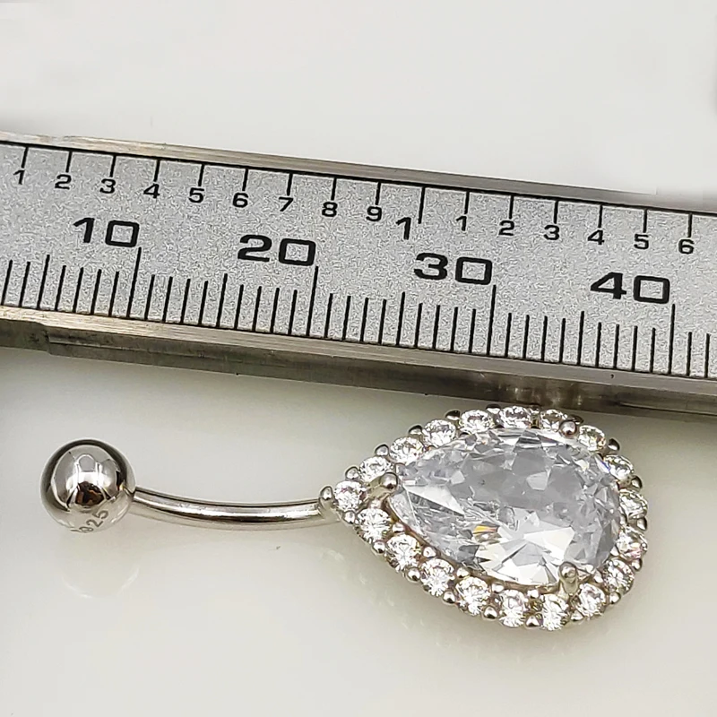 Стержни для пупка из серебра 925 пробы кольцо пирсинг с прозрачными фианитами